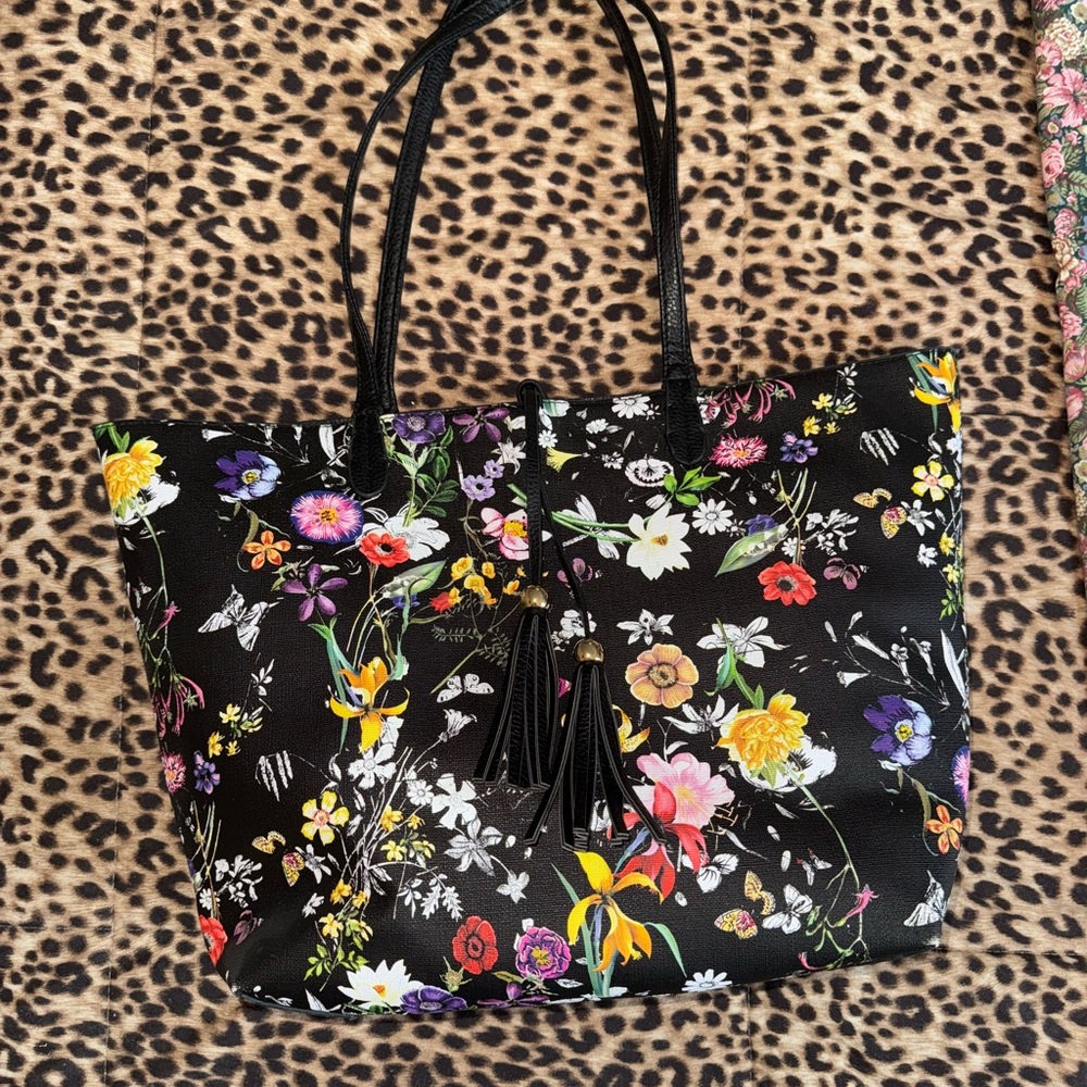Floral Black Tote Bag